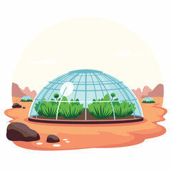 Futuristic greenhouse colony on Mars, thriving ecosystem