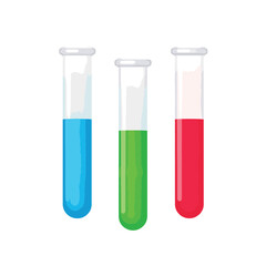 Vibrant test tubes with colorful liquids on white background, scientific concept