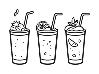 Line Drawing of a Smoothie Bar with Fruits and Drinks