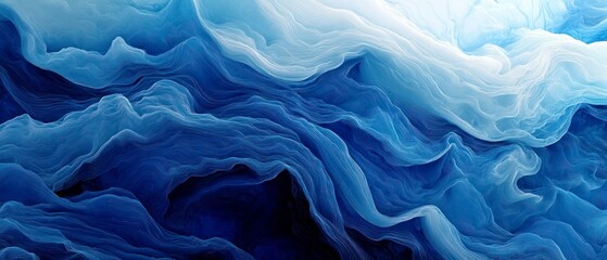 Obraz premium Abstract waves present swirling patterns using navy blue and light blue, forming undulating forms with a fluid design.