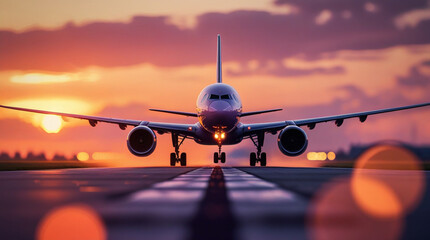 airplane at sunset.