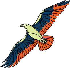 Stylized Seagull In Flight With Bold Colors And Black Outline Vector Illustration