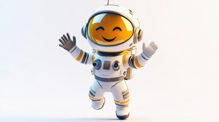 Naklejka premium cartoon character of a cheerful astronaut in a futuristic suit, smiling and waving, isolated on a white background