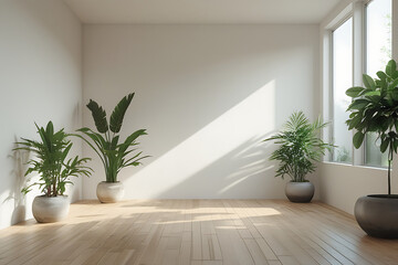 Modern interior design showcases an empty room with a large window offering a view of the outside, highlighting the spaciousness and light within the new home