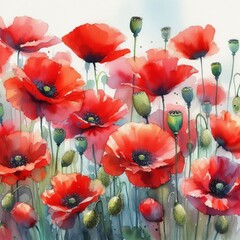 Greeting Card Watercolor Poppies - Expressive Red Flowers Loose Painting

