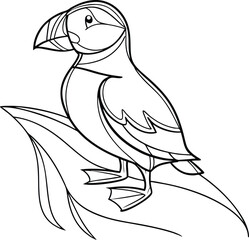 Puffin Bird Line Art Illustration Vector Design Element For Coloring Books