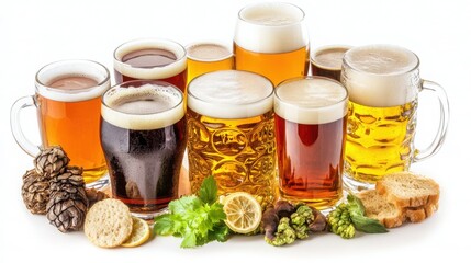Assortment of Beers with Snacks and Ingredients