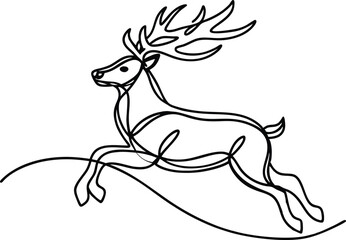 Elegant Continuous Line Drawing Of A Leaping Reindeer Minimalist Black And White Art