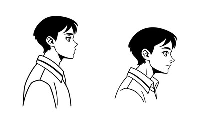 さまざまな表情のアニメ少年ベクター、手書き風アート