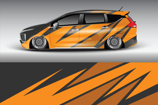Vibrant modified car with striking graphics parked