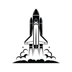 Iconic Black and White Space Shuttle Launch Illustration