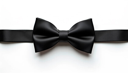 Sleek black bow tie on an isolated white background, perfect for formal occasions, weddings, and elegant attire. An essential accessory for stylish looks and sophisticated events.