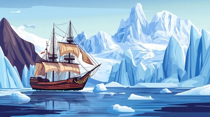 Pirate Ship Navigating Stormy Waters - Detailed Illustration of Adventure at Sea