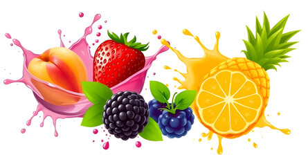 Fruit splash art, Fruit splash drink, Fresh fruit in water, Fruit and water drops, Ripe fruit splash, Fruit smoothie splash, Natural fruit splash, Fruit with droplets, Fruit juice explosion, Colorful 