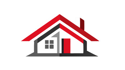 Modern Red White House Logo Design Clean Minimalist Home Icon Simple Geometric Style Illustration