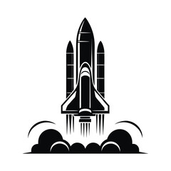 Iconic Black and White Space Shuttle Launch Illustration