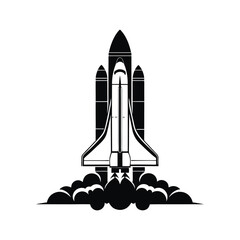 Iconic Black and White Space Shuttle Launch Illustration