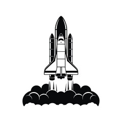 Iconic Black and White Space Shuttle Launch Illustration