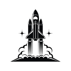 Iconic Black and White Space Shuttle Launch Illustration