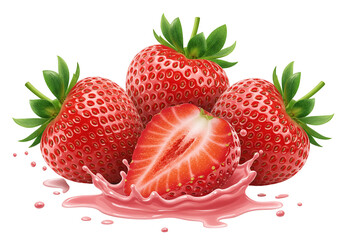 Close-up of fresh, juicy strawberries with a splash of red