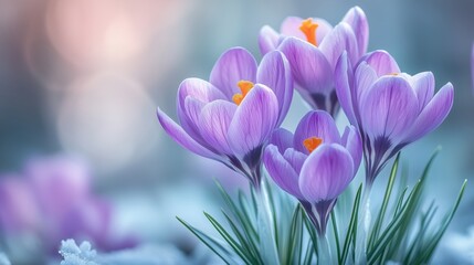 Naklejka premium Crocus spring flowers in close-up detail for botanical design and nature appreciation