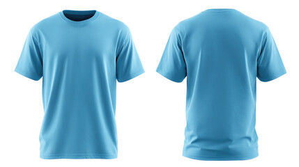 Sky Blue T-Shirt with Round Neck &ndash; Front and Back View on transparent background