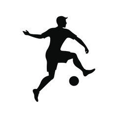 Soccer Player Kicking a Ball Silhouette Vector Image on White Background