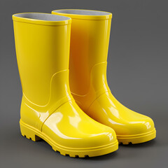 Pair of Yellow Rubber Boots isolated on transparent background