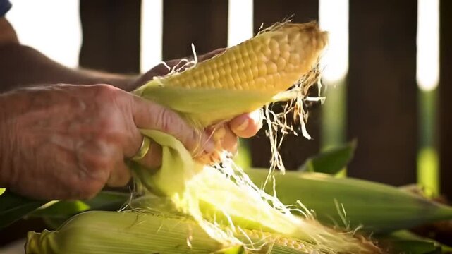 Farmer Shucking Corn on the Cob