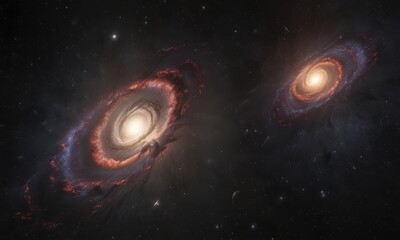 Naklejka premium Distant galaxies, swirling nebulae in inky black, deep space, art, universe