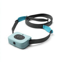 Compact wearable camera with an adjustable strap, designed for hands-free recording or capturing moments on the go.