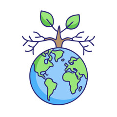 Illustration of earth globe with tree and leaves for environmental conservation and sustainability concept