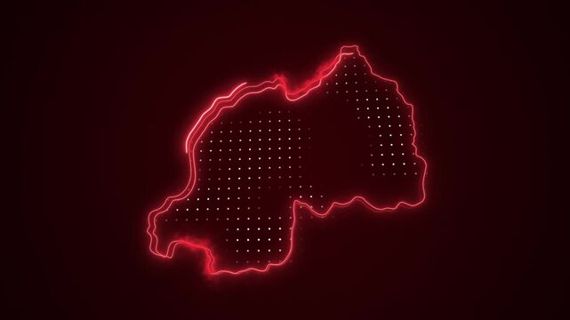 3D Moving Neon Red Rwanda Map Borders Outline Loop Background