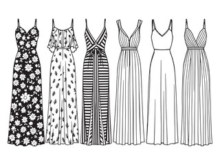 Maxi Dress line art icon simple modern fashion graphic symbol