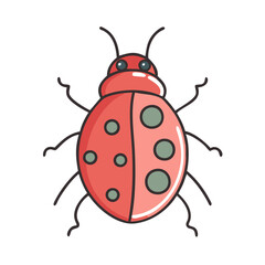 Cute cartoon ladybug vector illustration with red and black spots insect drawing isolated art