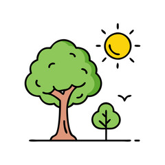 Fototapeta premium Illustration of nature scene with trees sun and bird graphic design vector artwork for web