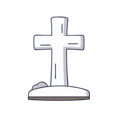 White christian cross illustration vector drawing for religious symbol and cemetery gravestone design