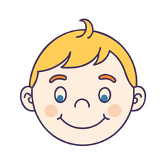 Cartoon vector illustration of a happy smiling young boy face with blonde hair for kids art