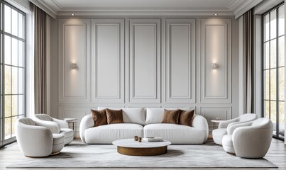 Elegant, modern living room interior design.