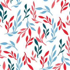 vector seamless pattern of leaves and flowers, vintage botanical pattern for decoration, fabric, wallpaper and decor, hand-drawn ornament for holiday decoration, interior and clothes