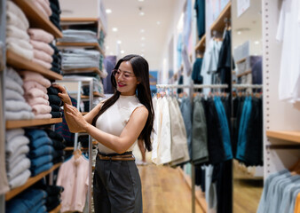 Young woman selecting clothes in a clothing store
