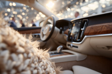 Luxury vehicle cabin interior at auto show  