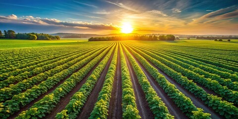 Aerial Potato Farm Drone Shot Summer Sunny Day