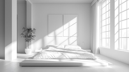 Minimalist white bedroom design high resolution picture
