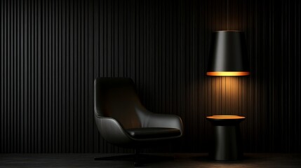 Modern Black Lounge Chair  Side Table    Pendant Lamp Interior Design
