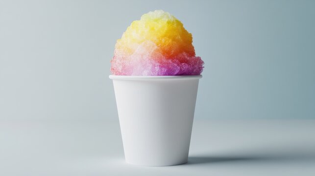 colorful shaved ice snowcone in a white paper cup. Generative AI
