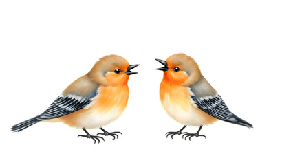 Fototapeta premium Hand-Painted Watercolor Songbirds Singing Together in Harmonious Composition