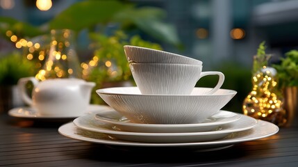 Fototapeta premium Elegant table setting featuring a delicate tea cup and saucer for fine dining experience