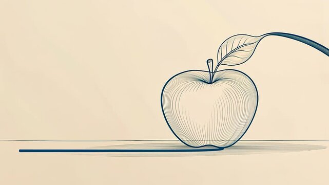 Elegant apple illustration with delicate lines and a leaf
