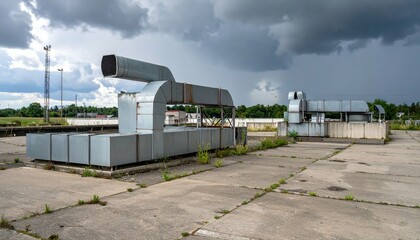 Naklejka premium Industrial Rooftop Ventilation Systems on Abandoned Urban Site